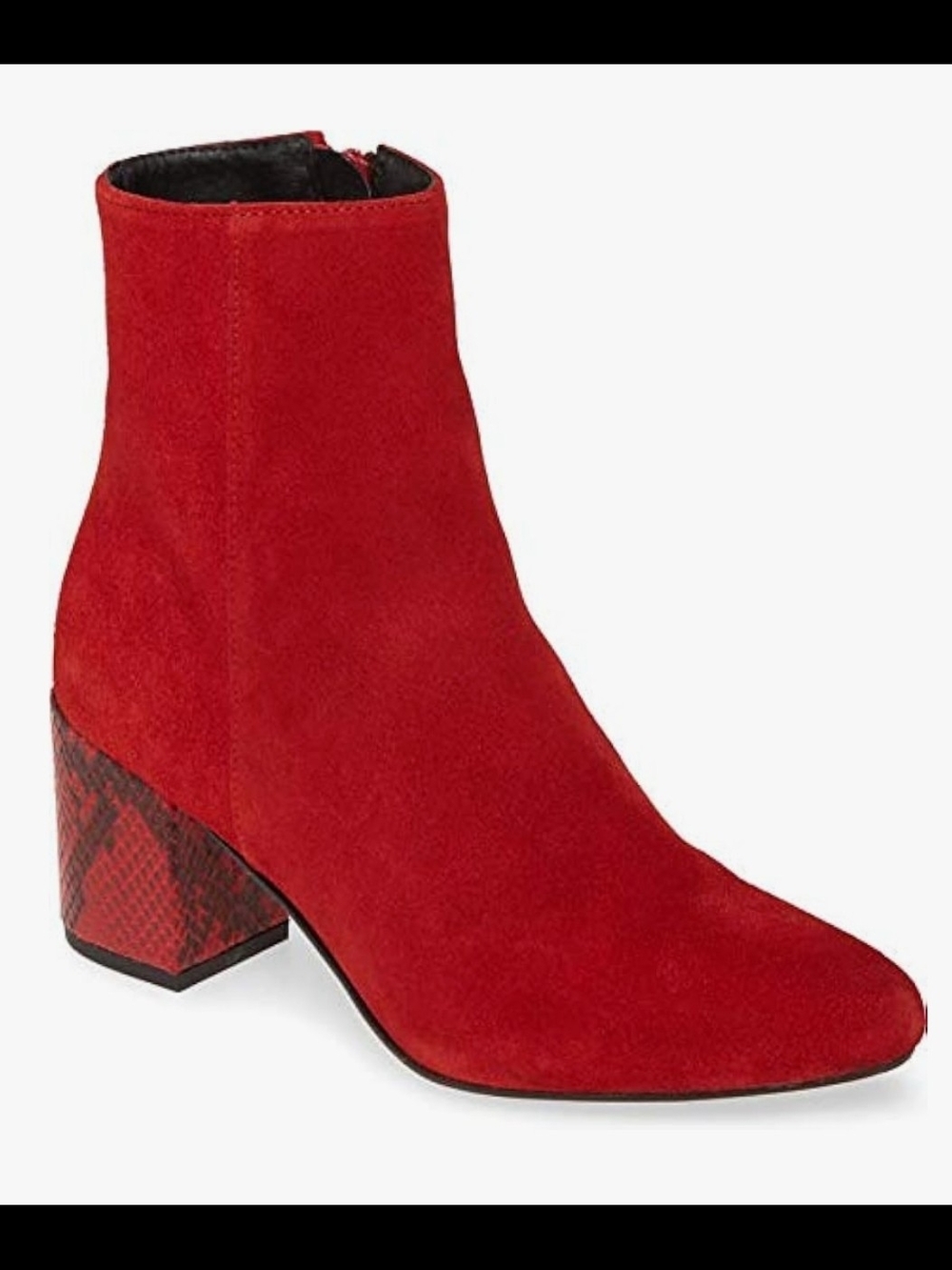 Bos. & Co. Red Suede Ankle Boot with Patterned Block Heel